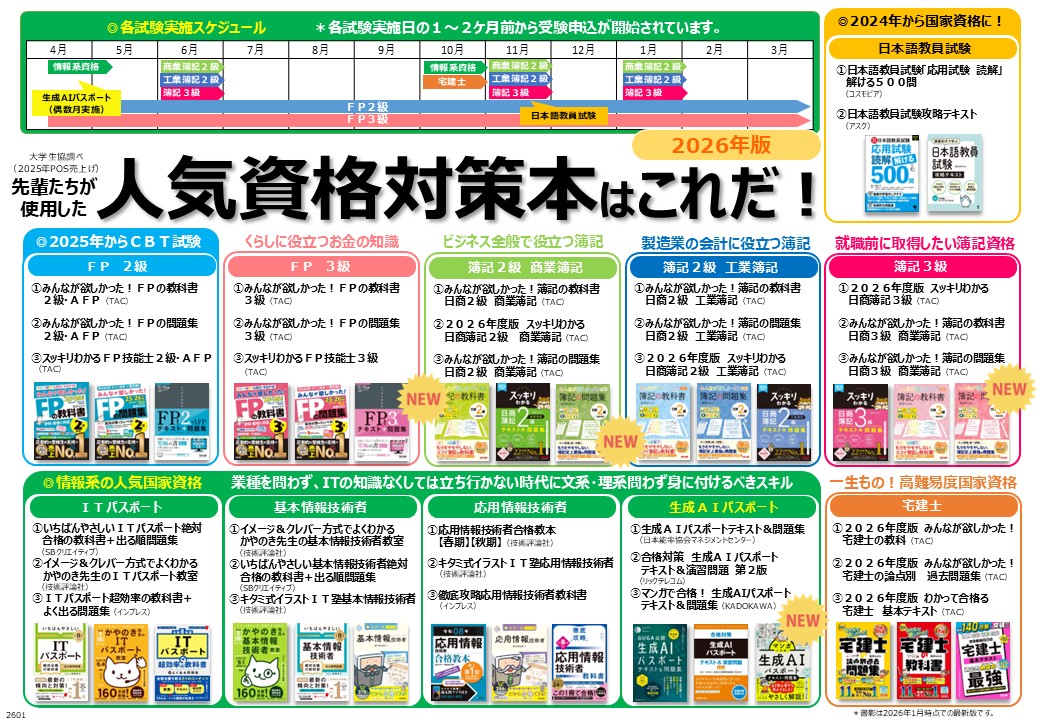 先輩たちが使用した人気の資格試験対策本はこれだ！2026｜大学生協
