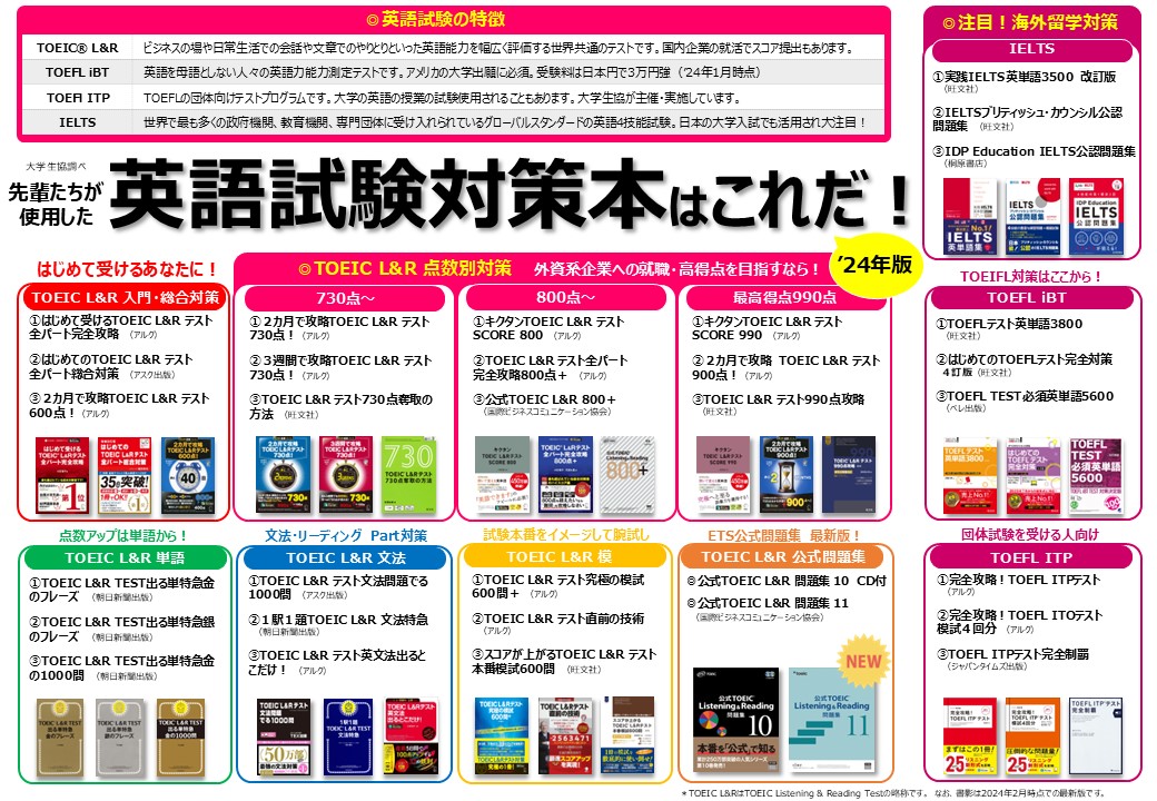 先輩たちが使用した「英語試験対策本」はこれだ！ 2024年版改訂版（9月1日更新）｜大学生協からおすすめ｜大学生協 書籍Portal Site