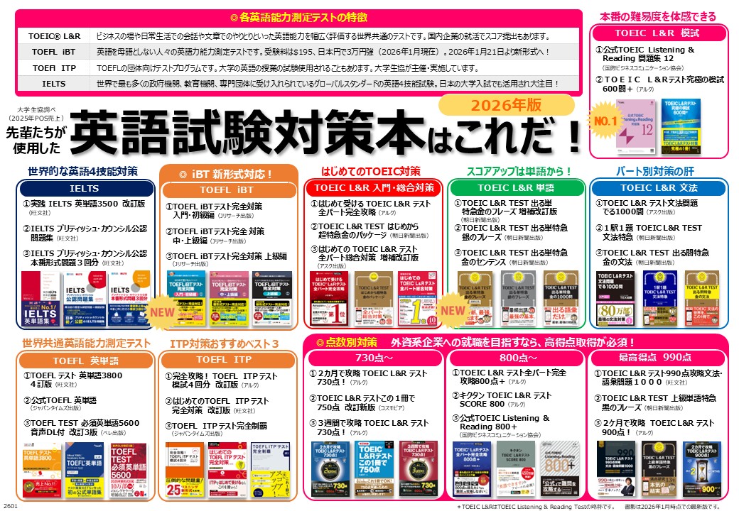 先輩たちが使用した英語試験対策本はこれだ！2026｜大学生協 書籍