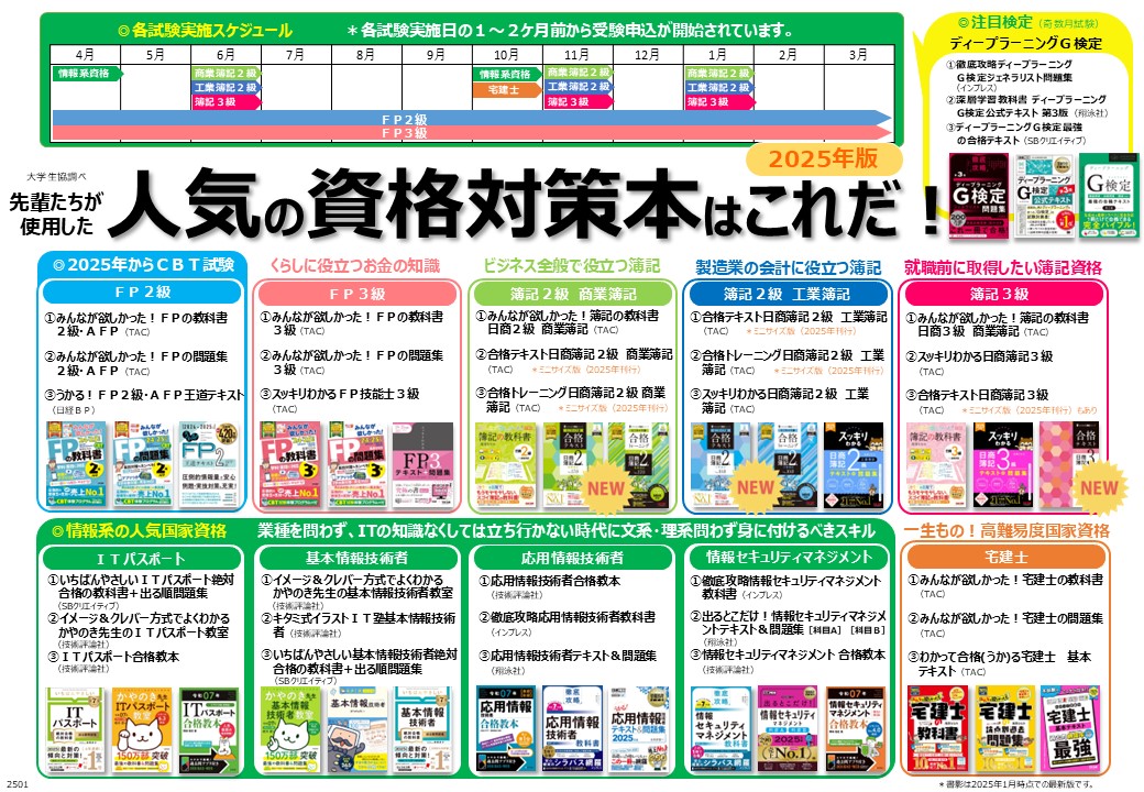 先輩たちが使用した人気の資格試験対策本はこれだ！2025年版